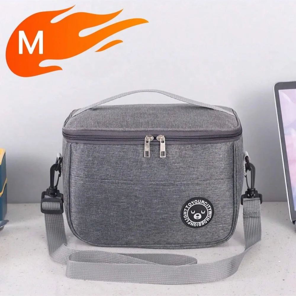 Insulated Handheld Lunch Bag with Shoulder Strap – Thickened Waterproof Student Lunch Box Tote