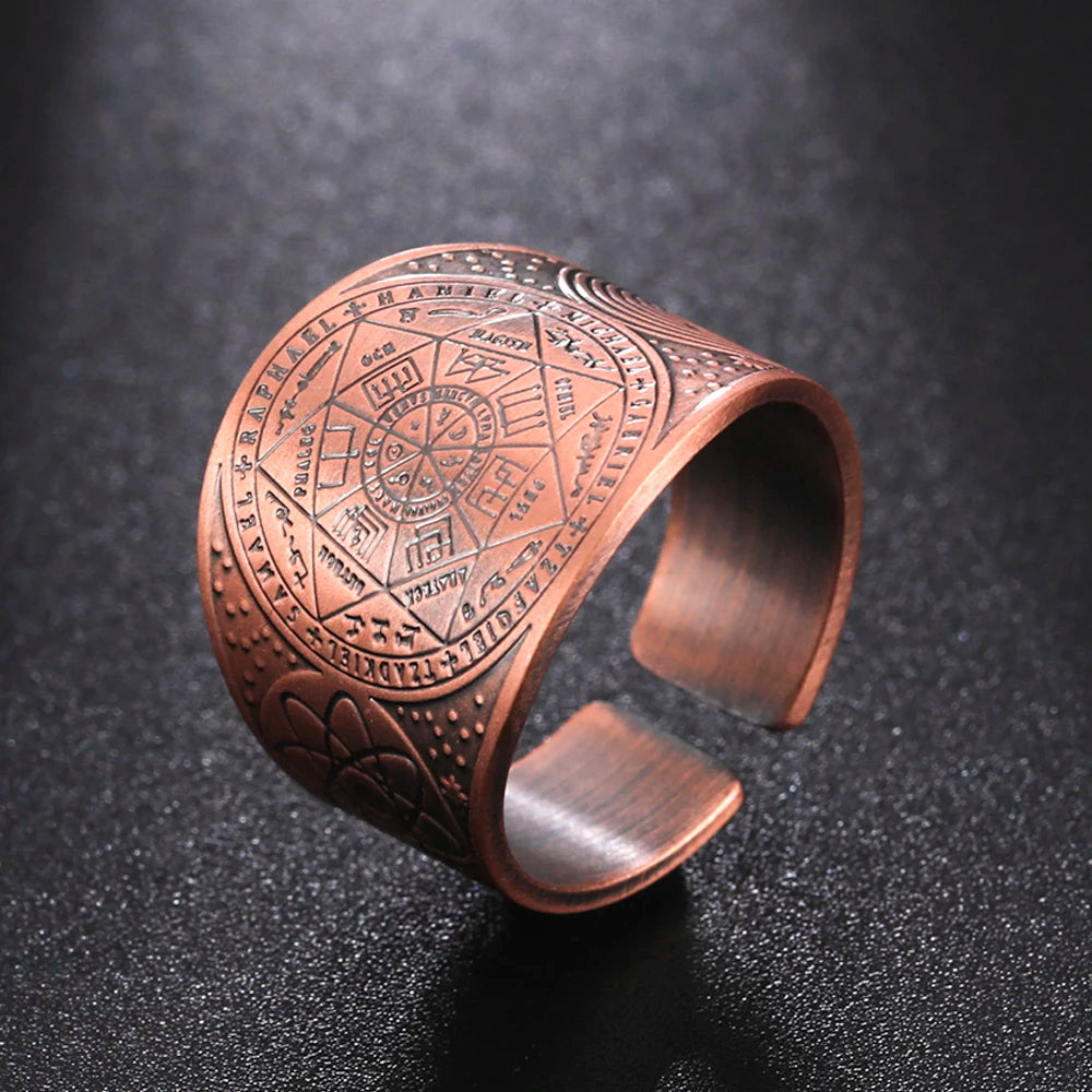 Dawapara 7 Archangels Protection Ring – Metatron Cube, Lilith Symbol, King Solomon Secrets Vintage Amulet Jewelry
