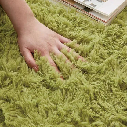 Plush Fluffy Area Rug – Soft Green & Pink Carpet for Living Room, Sofa, Coffee Table, Kids Room, Non-Slip Home Decor Mat