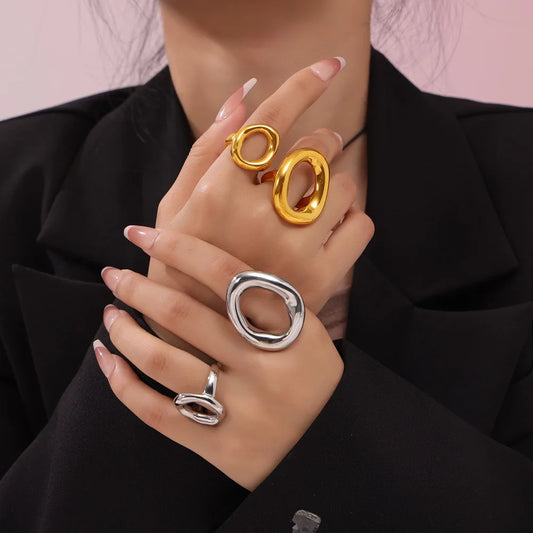 316L Stainless Steel Gold Plated Oval Ring – Large Luxury Waterproof Women’s Jewelry