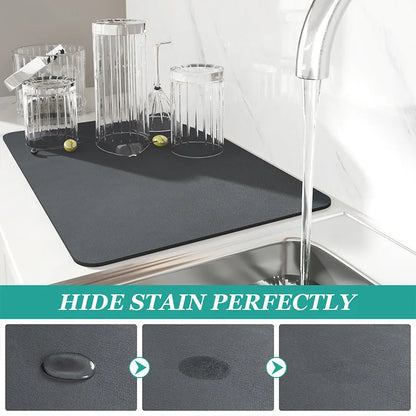 Super Absorbent Large Kitchen and Bathroom Draining Mat - Antiskid Dish Drying Pad for Quick Dry - Tableware Mat with Excellent Absorption