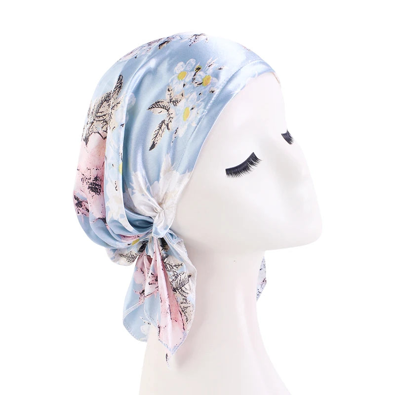 Women’s Satin Pre-Tied Turban – Paisley Pattern Muslim Headband & Chemo Hair Scarf Head Wrap Bandana