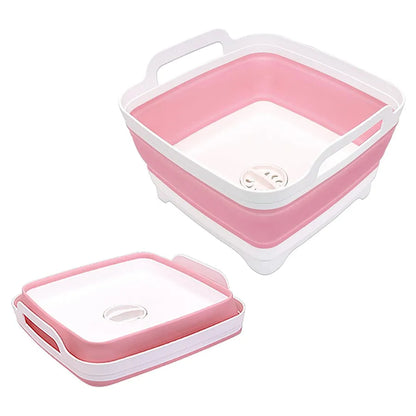 9L Collapsible Wash Basin - Portable Plastic Sink with Drain Plug for Vegetables, Fruits, Dishes & Storage