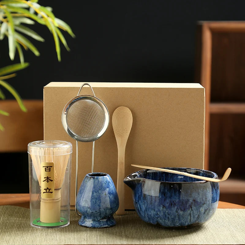 6PCS Japanese Matcha Tea Set – Bamboo Whisk, Teaspoon, Bowl & Whisk Holder for Tea Lovers, Tea-Making Tools