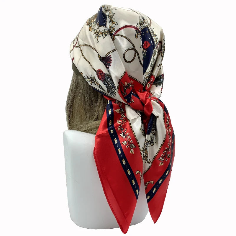 90x90cm Silk Square Scarf - Women’s Printed Hijab Shawl Head Wrap Bandana Beach Pareo Fashion Accessory