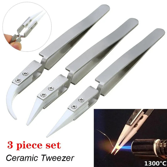 Ceramic Soldering Tweezers - Precision Anti-Static Electronic Repair Tool Set