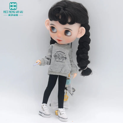 Blythe Doll Clothes – Fashion Tops, Black & White Shirts with Jeans & Plaid Pants for Azone OB22/OB24 Dolls