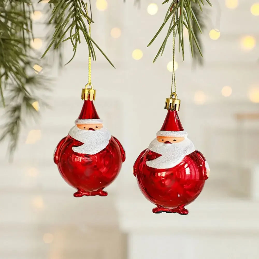 2PCS Red & White Christmas Hanging Ornaments – Plastic Santa Claus Tree Decorations for Holiday Party & Festival Supplies
