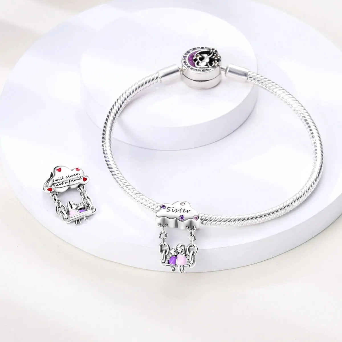 MULA Chameleon Silver-Plated Charm with Color-Changing Crystal Ball - DIY Snake Chain Bracelet Jewelry Gift for Women