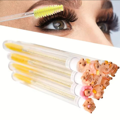 10PCS Capybara Eyelash Extension Brushes - Cute Oval Makeup Applicators with Reusable Nylon Bristles and ABS Handles
