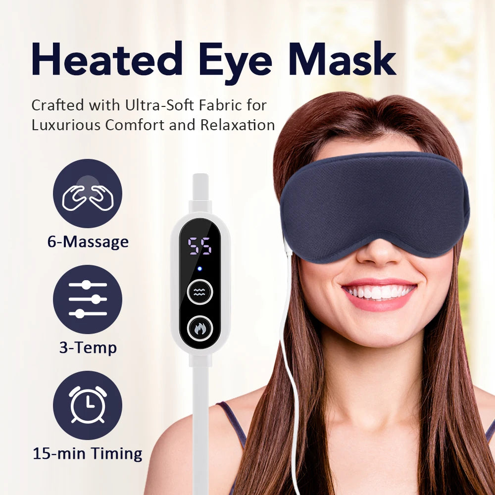 3-Level Electric Steam Eye Mask — Hot Compress, 3D Massage, Smart Temperature & Timing, Sleep Shading & Eye Relief