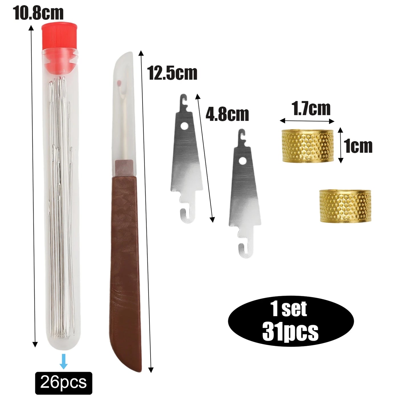 Big Eye Sewing Needle Set with Threader & Thimble – Steel Hand Stitching Kit for Embroidery, DIY Craft & Clothing Repair Tools