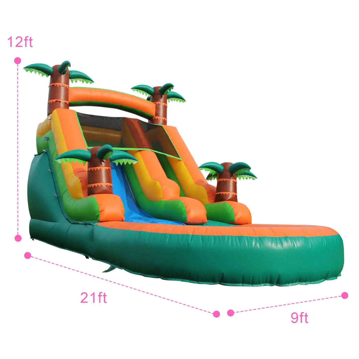 Inflatable Summer Water Pool & Double Slide Play Equipment – Outdoor Air Bounce Water Amusement Inflatable Bubble Ball Fun for Kids & Family