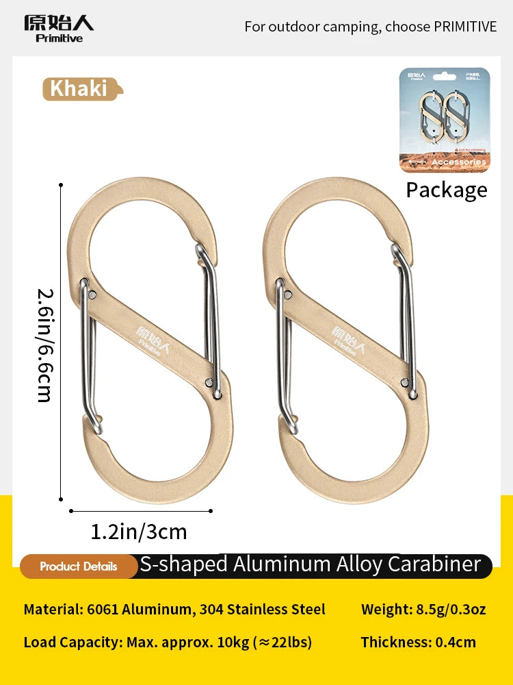 PRIMITIVE Aluminum Alloy Carabiner - Heavy Duty Dual Lock S-Biner Keychain Hook