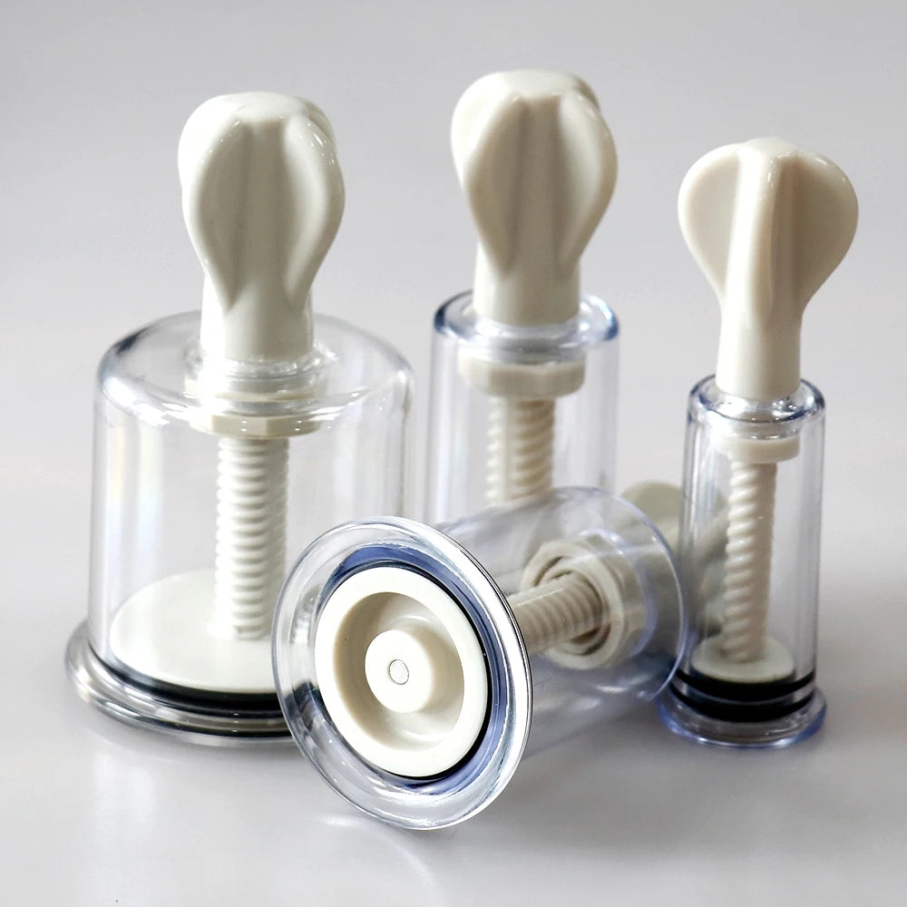 Rotating Handle Suction Cupping Set – 4 Sizes Twist Vacuum Cups for Nipple Enhancement & Anti-Cellulite Massage