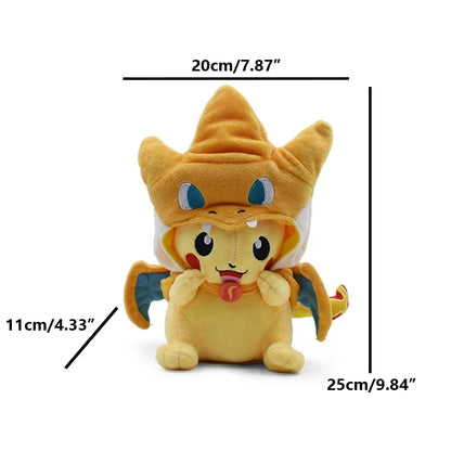 Eevee Pikachu Cosplay Plush Toy - Cute Charizard & Lucario Cartoon Stuffed Animal Doll Gift