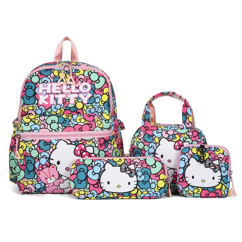 Hello Kitty Sanrio 4-Piece Backpack Set – Includes Pencil Case, Shoulder Bag, Wallet, Kuromi & Melody School Bags