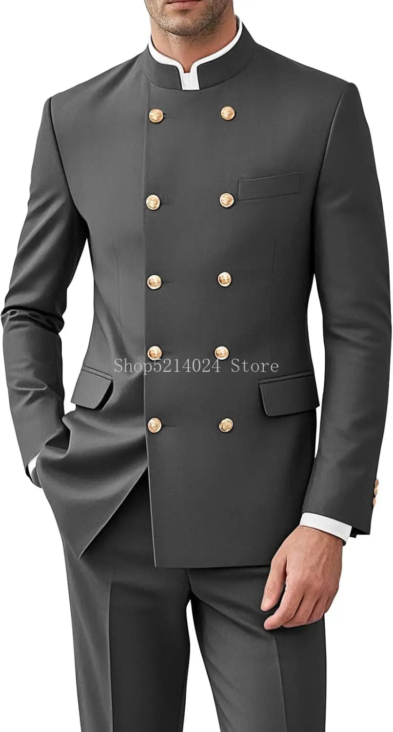 Men’s 2-Piece Suit Set - Gold Button Jacket & Pants Formal Wedding Style Outfit