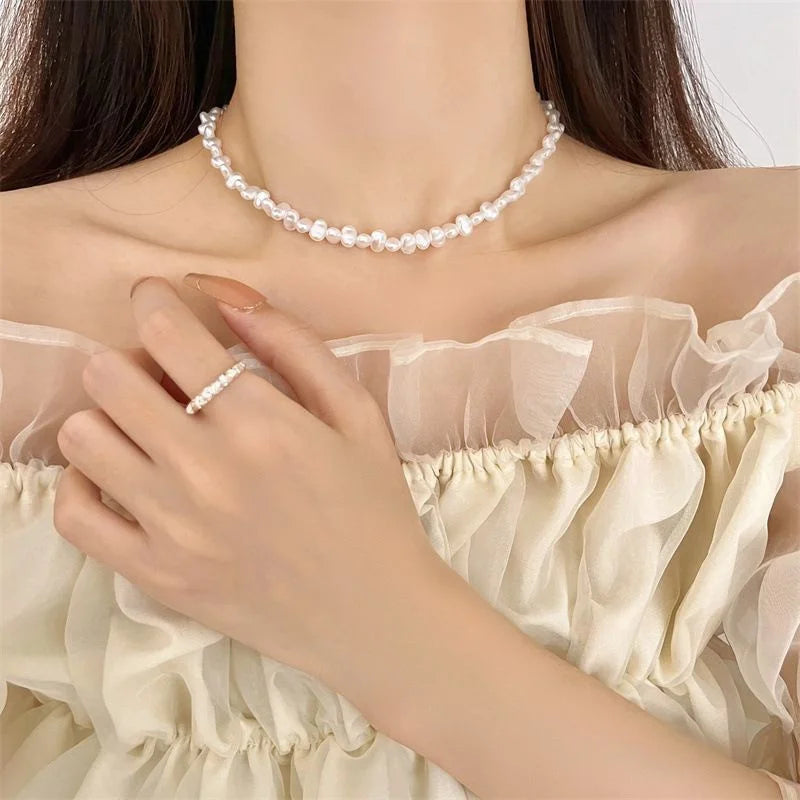 Simple Imitation Pearl Necklace – Adjustable Elegant Irregular Beads, Trendy Jewelry for Women, Girls, Date, Wedding & Party Gift