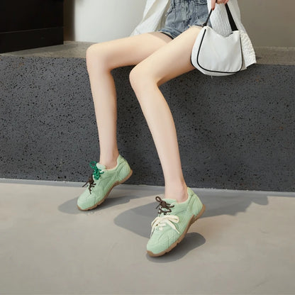 DIMANYU Women’s Genuine Leather Gump Shoes – 2025 Spring Retro Lace-Up Non-Slip Casual Sneakers