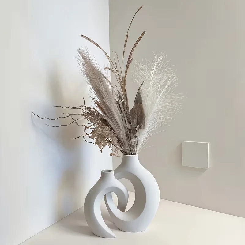 European Style White Plastic Decorative Vase Set - Minimalist Creative Home Decor for Living Room, Entryway & TV Cabinet Decoration