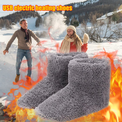 USB Electric Heated Shoes – Men & Women Winter Warm Snow Boots, Plush Electric Slippers & Foot Warmer House Shoes