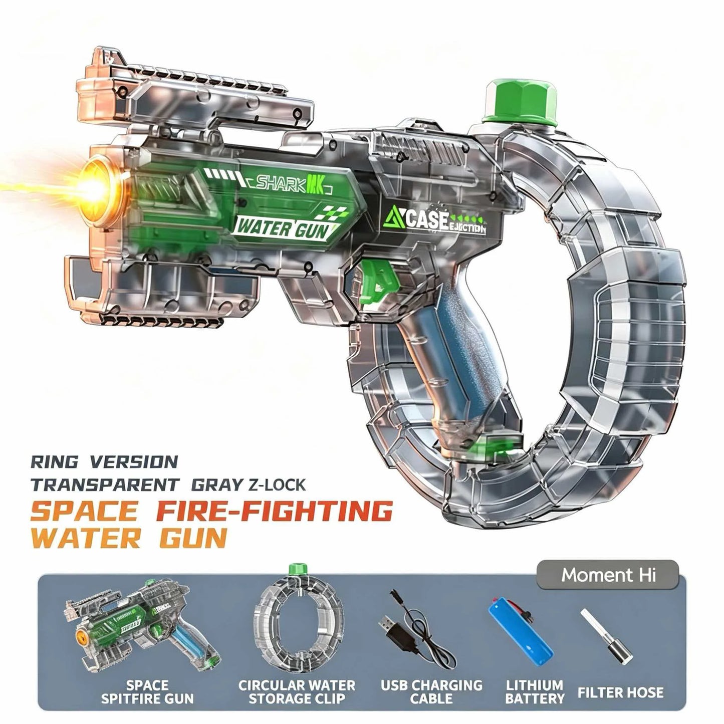 Electric Water Gun Toy - Automatic Sensor Light Recoil Simulation Outdoor Beach Toy for Kids