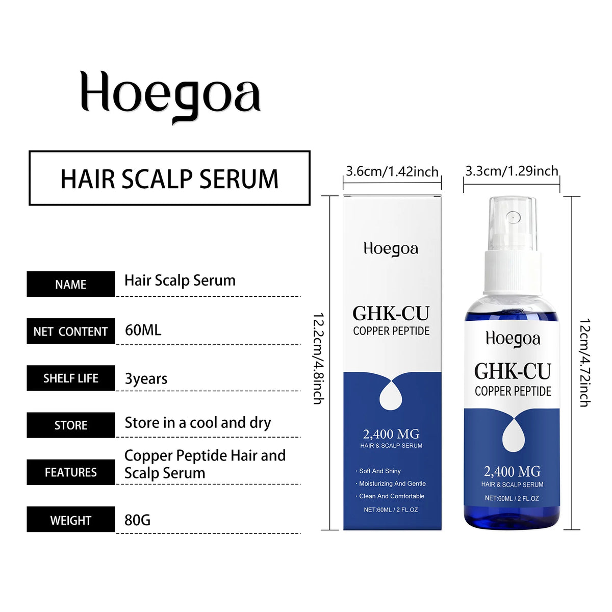 GHK-Cu Copper Peptide Hair Serum - 60ml Nourishing Hair Spray for Moisturizing, Root Care & Non-Greasy Absorption