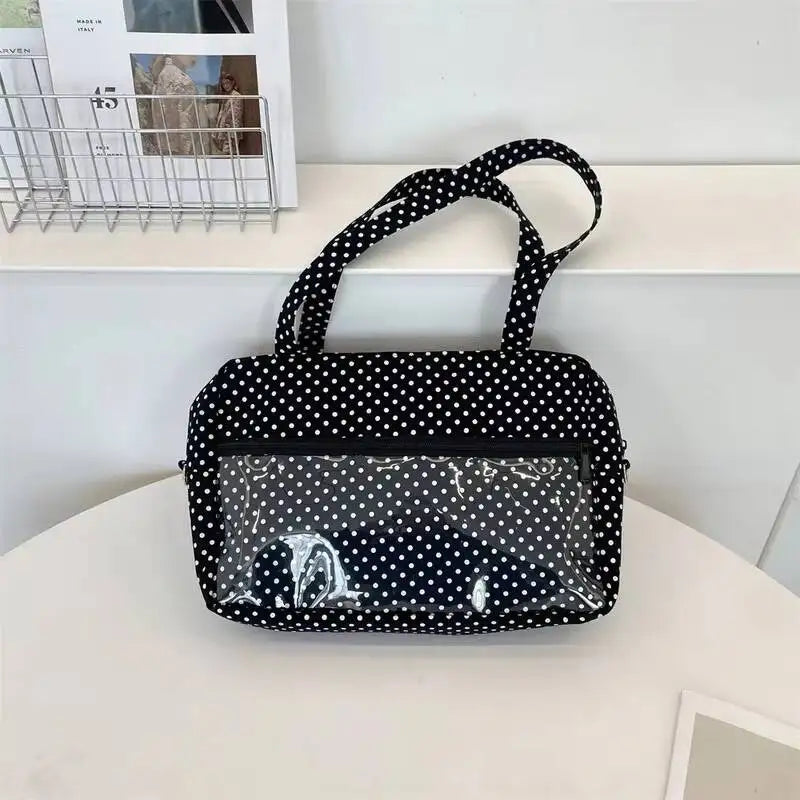 Y2K Anime Ita Shoulder Bag - Transparent Polka Dot Tote with Large Capacity DIY Display