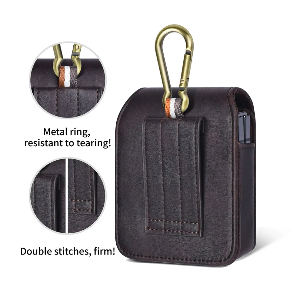 Premium Leather Samsung Galaxy Z Flip 5/4/3/5G Case - Magnetic Phone Bag with Fashion Holster, Luxury Waist Belt Pouch for Men