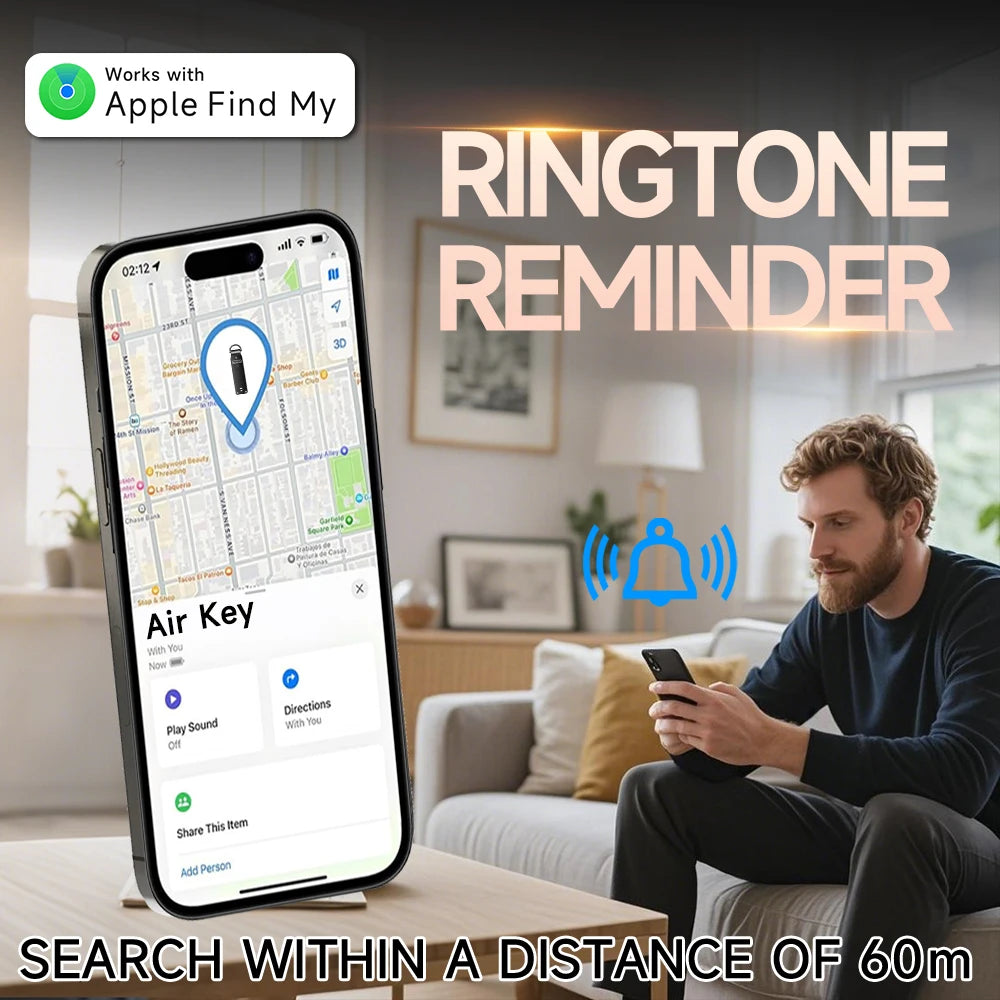 AirTag Key Holder - Built-In Tracker Keychain for 2–3 Keys, GPS Key Finder for Men & Women (iOS Only)