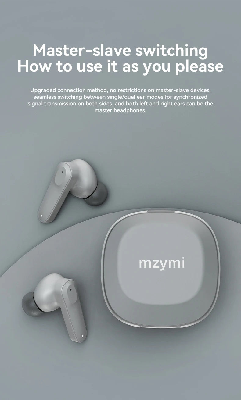 mzymi A98 TWS True Wireless Earbuds | ENC Noise-Reducing Waterproof Sport Headphones