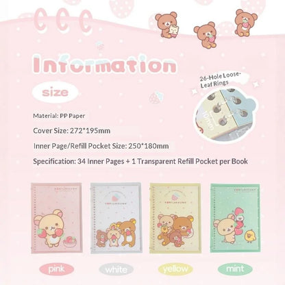 Rosyposy Korilakkuma Strawberry B5 Notebook - Cute Soft-Cover Loose-Leaf Journal for Study, Writing and Note-Taking