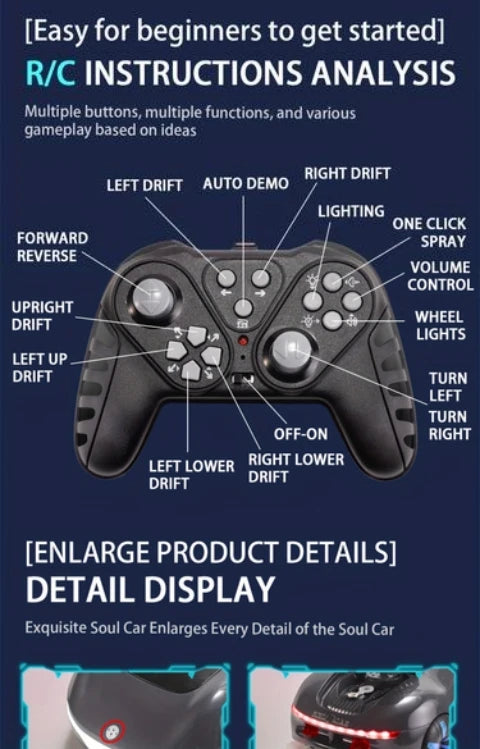 NEW Cool Sports Car Remote Control – Dual Spray, Sound & Lights, 4WD Sci-Fi Concept Car for Kids