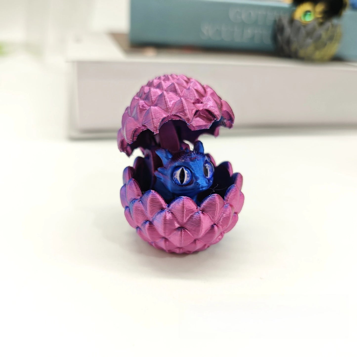 3D Printed Dragon Egg Figures – Mini Dragon Fidget Toy with Simulation Eyes, Desktop Decor & Kids Gift