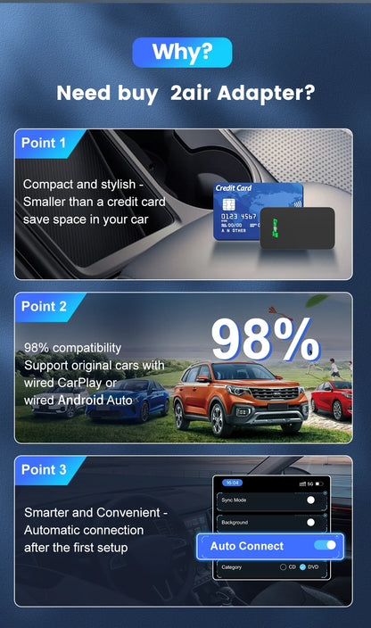 CarlinKit 5.0 & 4.0 Wireless CarPlay & Android Auto Adapter — Waze, Music, Spotify for Audi, Golf, Peugeot, Mazda, KIA, Mercedes, MG
