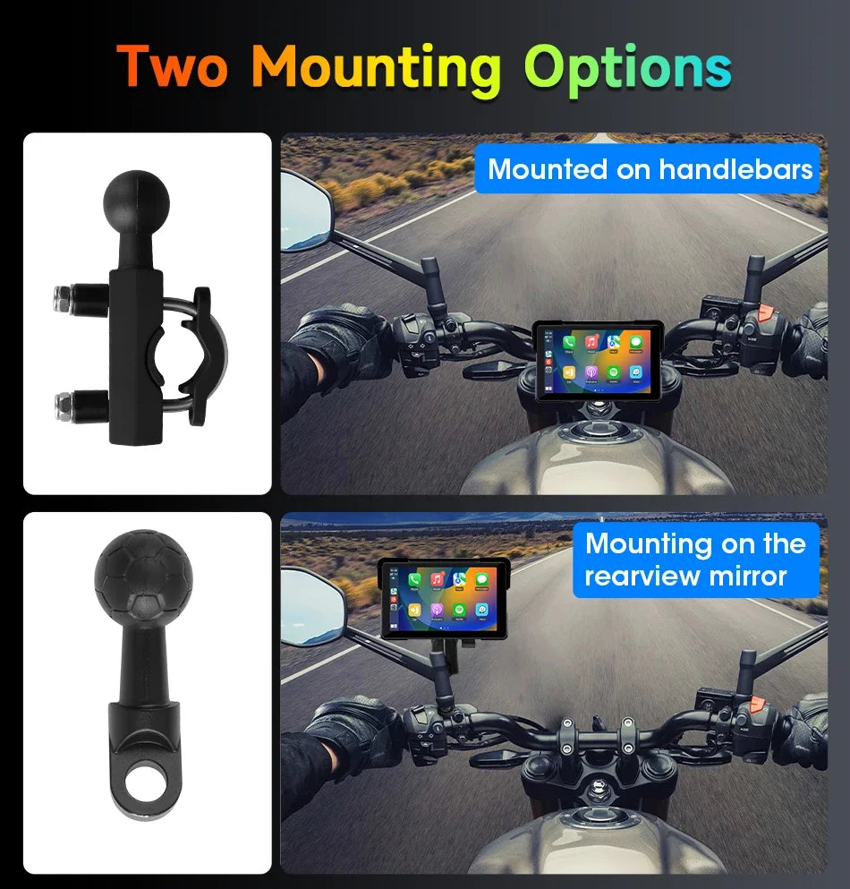 5/7 Inch Motorcycle CarPlay DVR Navigation GPS Monitor – Wireless Android Auto, Airplay, IPX7 Waterproof Portable Display