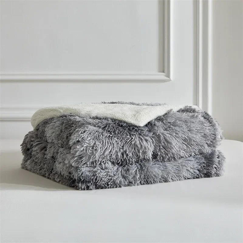 Double Mink & Lamb Fleece Blanket – Coral Fleece Long Hair Solid Color Blanket for Sofa, Soft Cotton Throw
