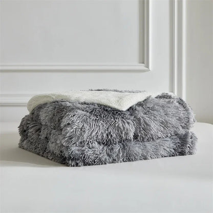Double Mink & Lamb Fleece Blanket – Coral Fleece Long Hair Solid Color Blanket for Sofa, Soft Cotton Throw