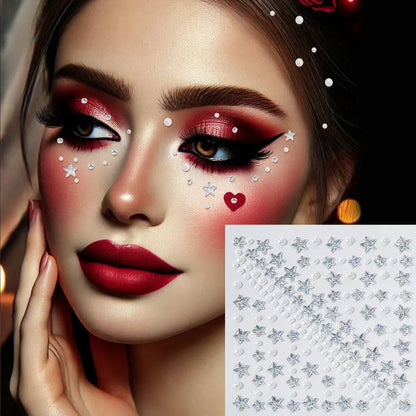 3D Holographic Teardrop Rhinestone Stickers - Self-Adhesive Crystal Diamond Face, Eye & Hair Decoration Tattoos