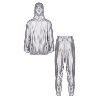 Unisex PVC Sauna Suit — Long Sleeve Top & Elastic Waistband Pants for Men & Women, Slimming Fitness Workout Outfit