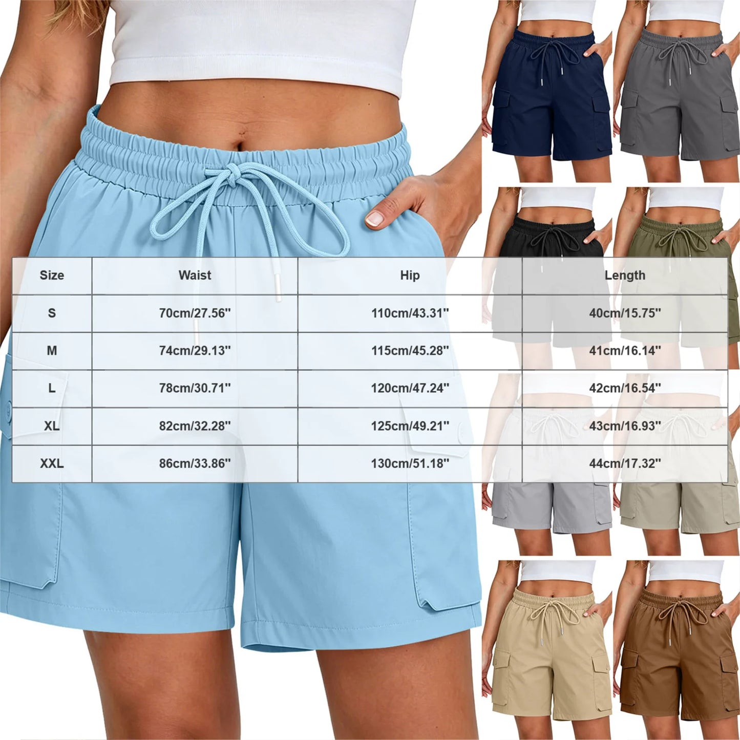 Women’s Summer Hiking Shorts - Lightweight Breathable High-Waist Multi-Pocket Cargo Shorts for Outdoor, Work & Streetwear