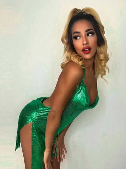 Women's Backless Sequin Halter Mini Party Dress – Elegant Club & Dance Night Outfit