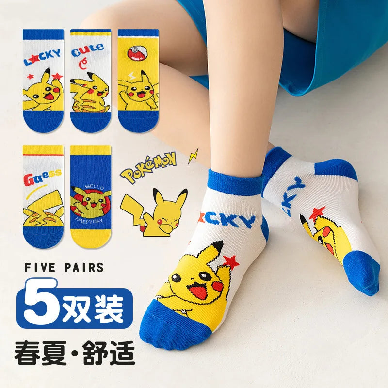 5 Pairs Spiderman Cotton Socks for Kids – Iron Man, Hulk, Thor Anime Boys Short Socks, Cartoon Baby Spring & Summer Footwear