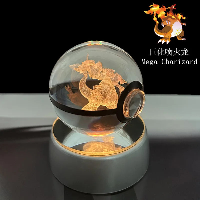 Pokemon Crystal Ball Night Light – Pikachu, Gengar, Eevee, Mewtwo & Lucario LED Pokeball, Kids Birthday Gift & Home Decor