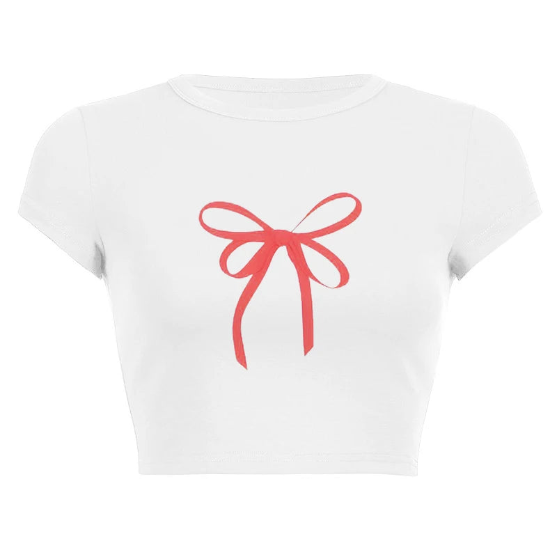 Harajuku Y2K Women’s White Crop Top – Casual Short Loose Summer Tee