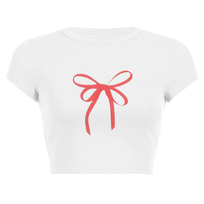 Harajuku Y2K Women’s White Crop Top – Casual Short Loose Summer Tee