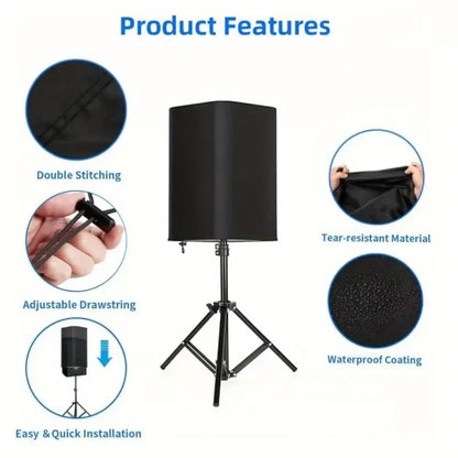 Durable All-Weather Speaker Cover — Waterproof, Dustproof & Sun-Resistant Polyester for Indoor & Outdoor, Black