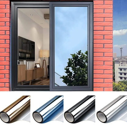 One Way Mirror Window Film - Privacy Reflective Tint, Heat Control, Sun Blocking, Self-Adhesive Glass Sticker (Multi-Size)