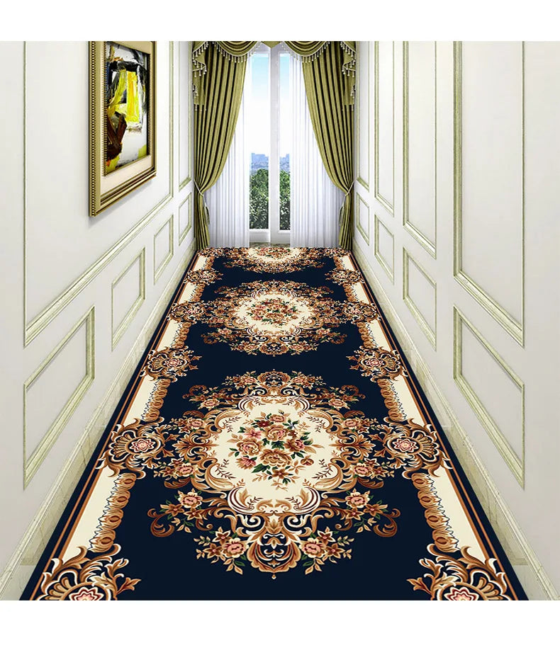 Luxury Classical Corridor Rug — Crystal Velvet Soundproof Washable Carpet for Villa & Hotel Hallway